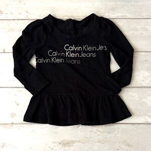 Calvin Klein 24m Girls Black Long Sleeve Peplum Top Kids Baby Toddler Shirt